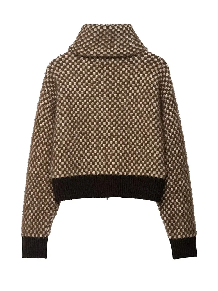 HH أزياء المرأة طويلة الأكمام تأثير الفراء الاصطناعي خياطة محبوك Bomber الستر الإناث التلبيب سستة تنوعا جيب سترة #6