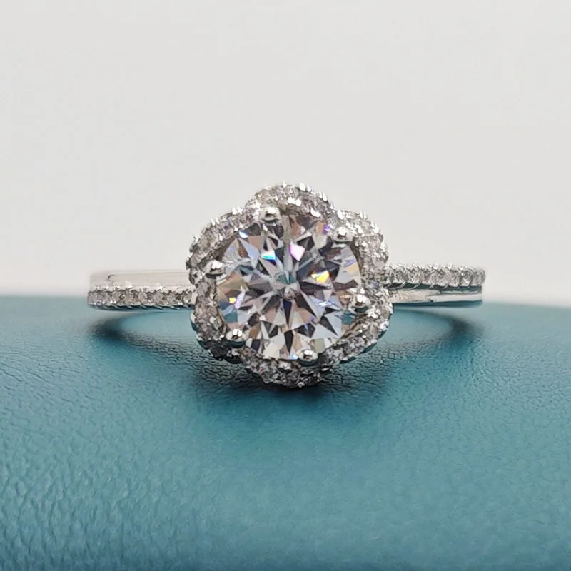 JoyceJelly Sterling S925 Silver Moissanite Ring Bud High-Value Elegant Women's Niche Design Flower wedding Ring