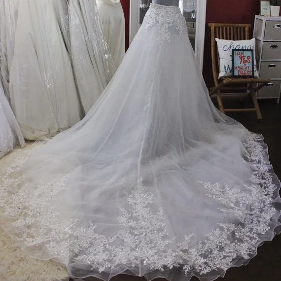 Jupe amovible pour robe de mariée, 5 couches, tulle, train chapelle, appliques en dentelle, accessoires de mariage perfectionnés pour patients, poignées de luxe