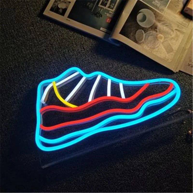 Imagem -05 - Usb Charging Track Shoes Neon Sign Luzes Noturnas Led Bar Wall Hanging Shoe Neon Light Decoração do Quarto Decoração de Casa Quente