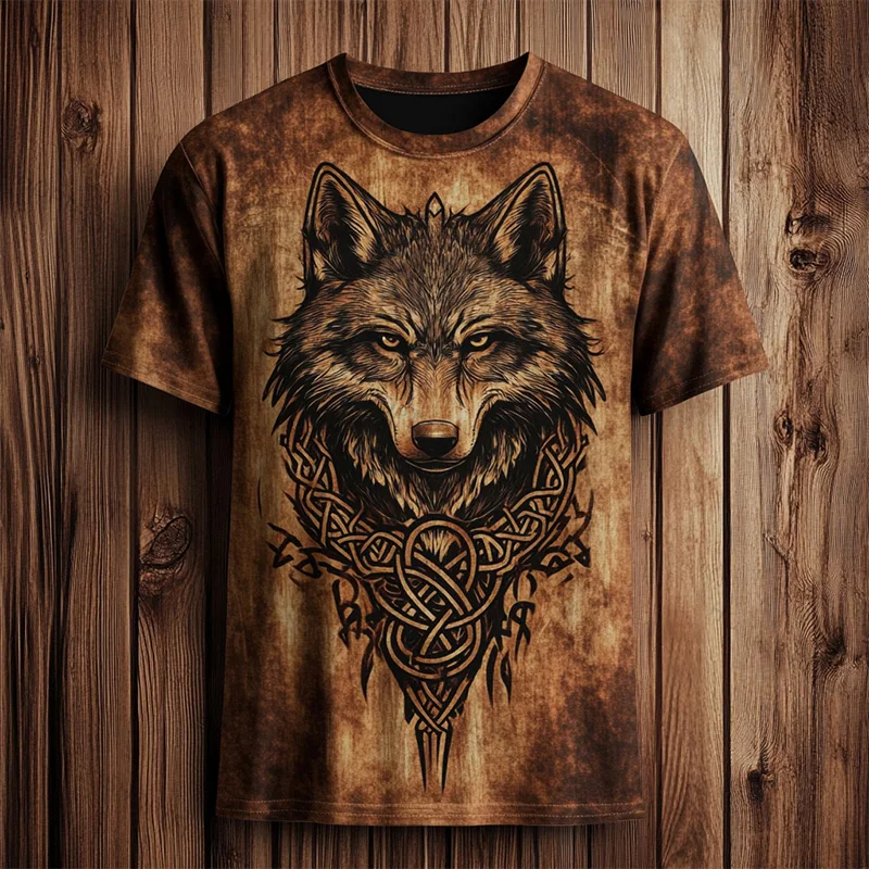 New Streetwear Men's Fashion T-Shirt Wolf King Print Men's Fitness T-Shirt Casual Sports Short-Sleeve Top Men's Apparel