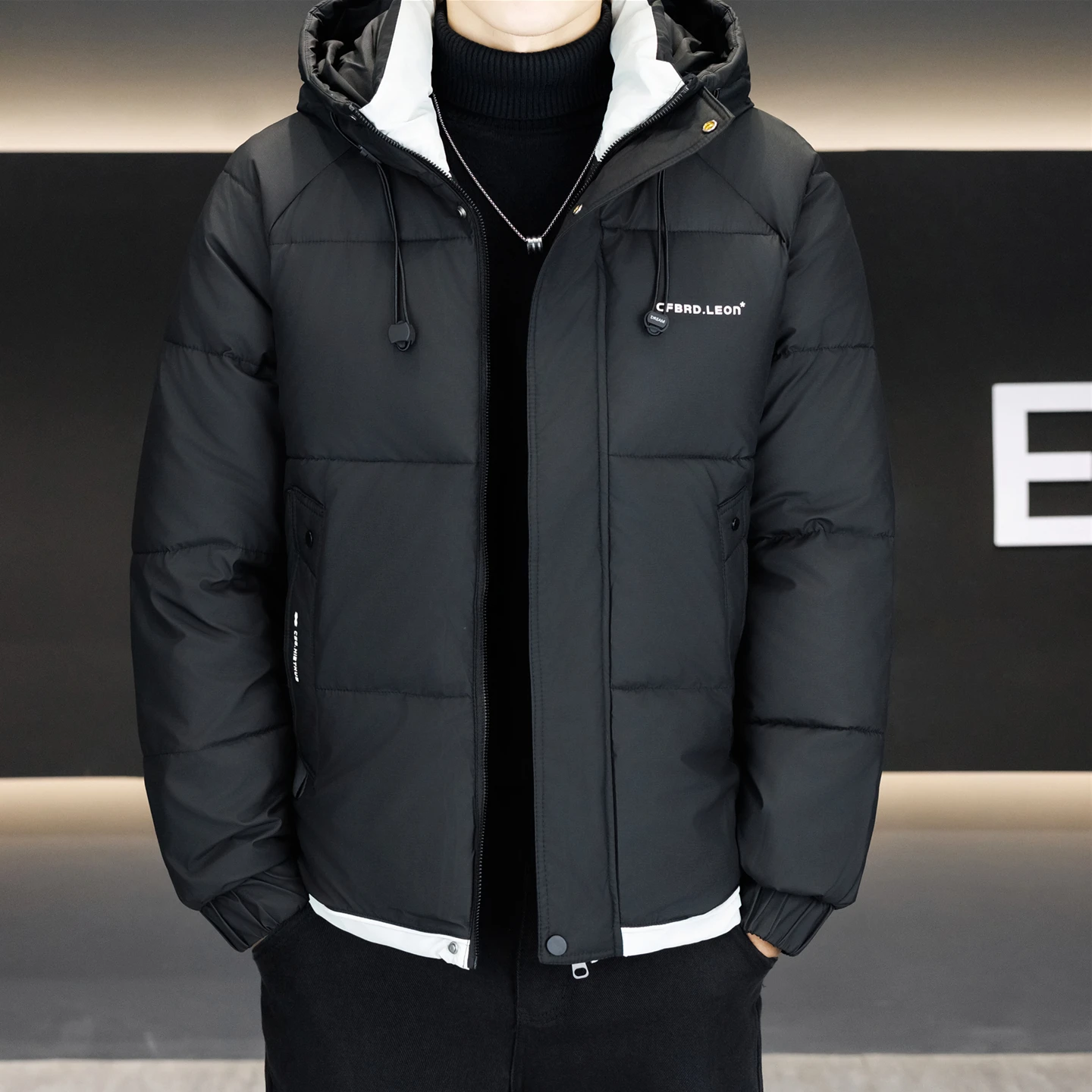 

Men's Winter Thiened down Cotton Jaet Casual Versatile Faionable Brand Stand Fit Polyester Lined Warm Zipper Closure