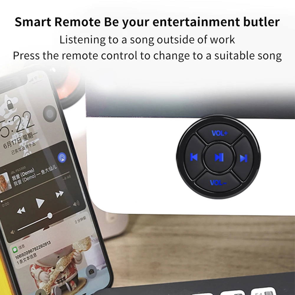 Wireless Bluetooth 5.0 Remote Controller Media Button Car Motorcycle Bike Steering Wheel Music Play for IOS Android Phone Tablet