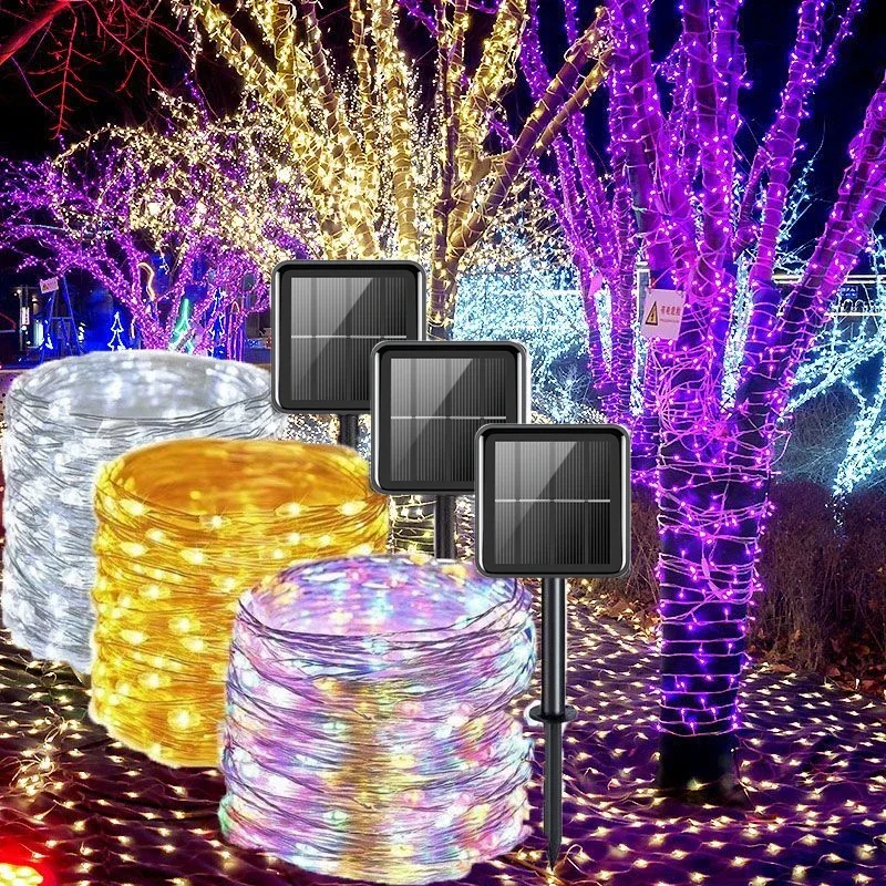 في الهواء الطلق سلسلة ضوء الشمس LED الجنية جارلاند الأسلاك النحاسية ضوء حديقة ساحة حفل زفاف عيد الميلاد الديكور مصباح 8 وضع