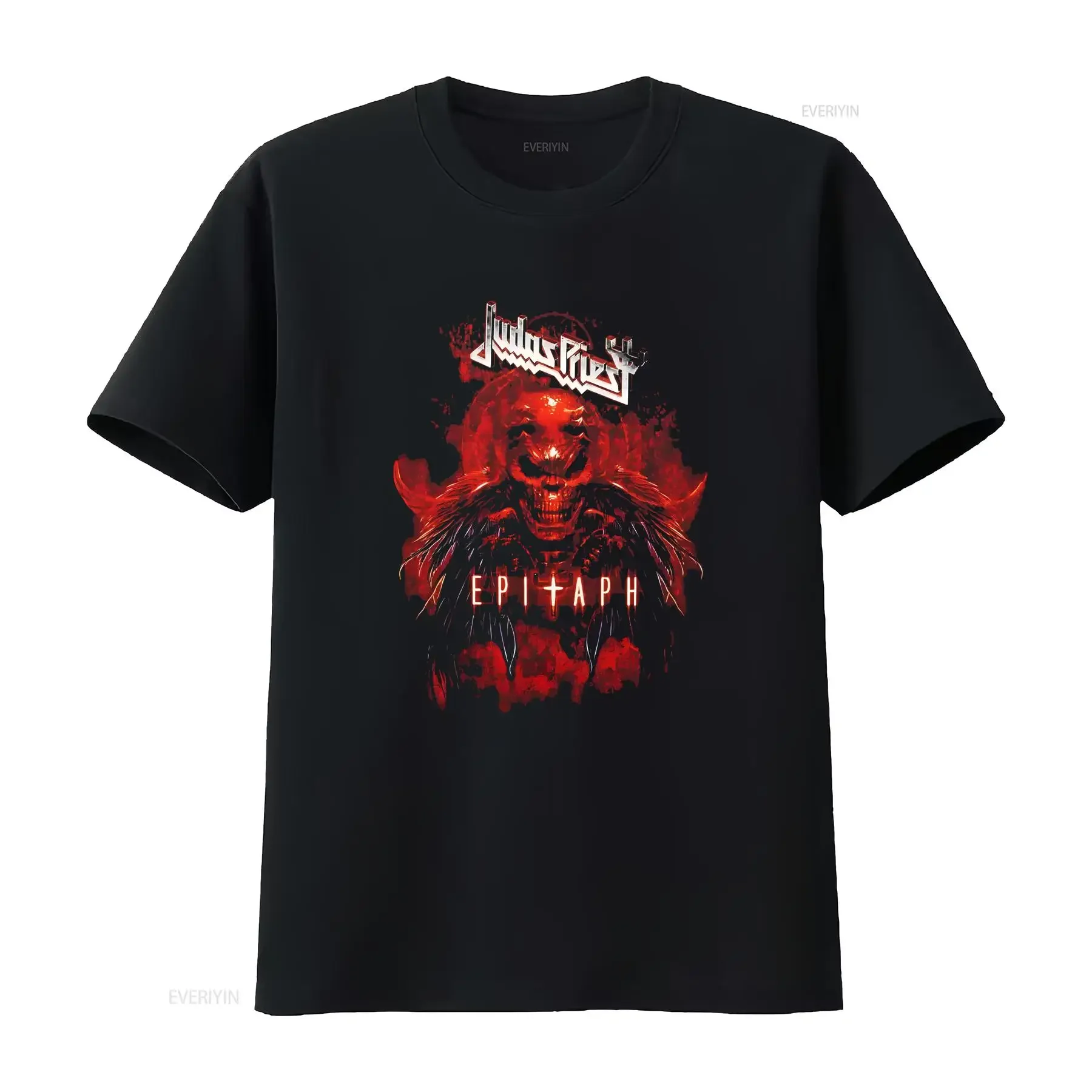 

Judas Priest Epitaph Red Horns T Shirt OFFICIAL vintage Washed Top For Everyday Wear Soft Unisex Casual Comfortable Stretched