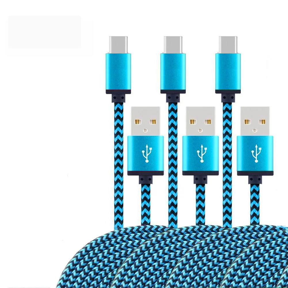 USB Type C Cable Date Sync 2.4A Fast Charging For Samsung Huawei Android Mobile Phone 1M 2M 3M Nylon Braided Wire Charger Cable