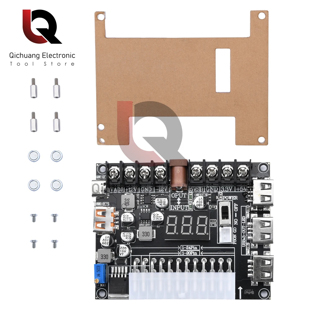 20/24Pin ATX zasilacz breakout Board Regulowane napięcie z cyfrowym wyświetlaczem Akrylowe etui zestaw moduł adaptera Złącze zasilania