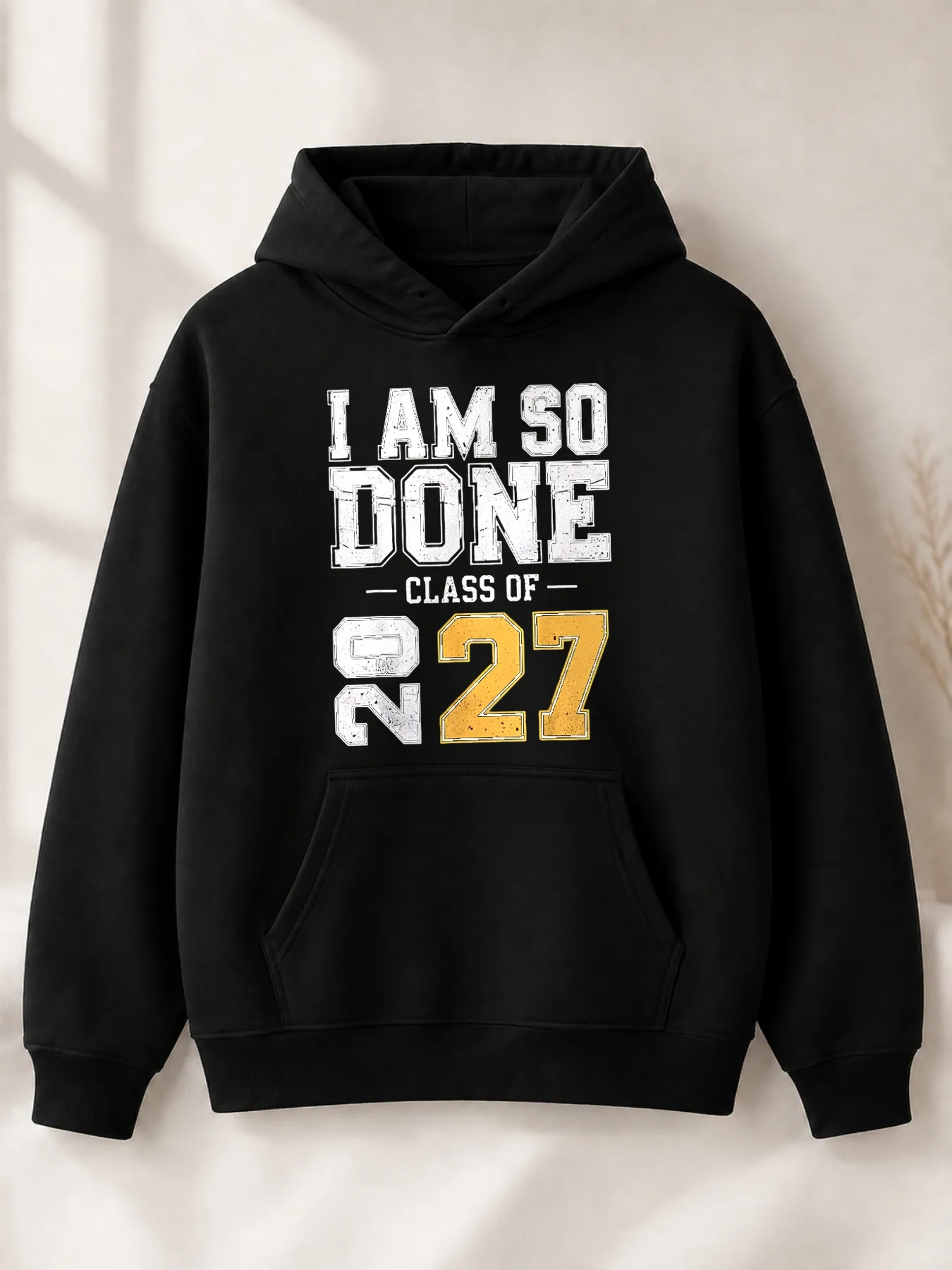 Men's Hoodie, Vintage Distressed Typography, I Am So Done Class Of 2027 Graduation Quote, Back to School Season, Gift for Senior Students