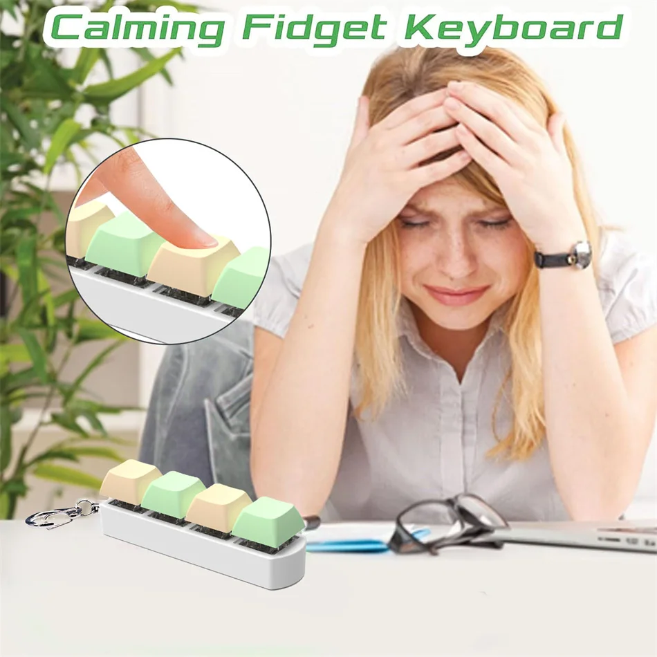 Keyboard Fidget Toys with Light Stress Relief Keyboard Keychain DIY Keycaps Button Finger Fidget Key Caps Shaft Tester Keychain