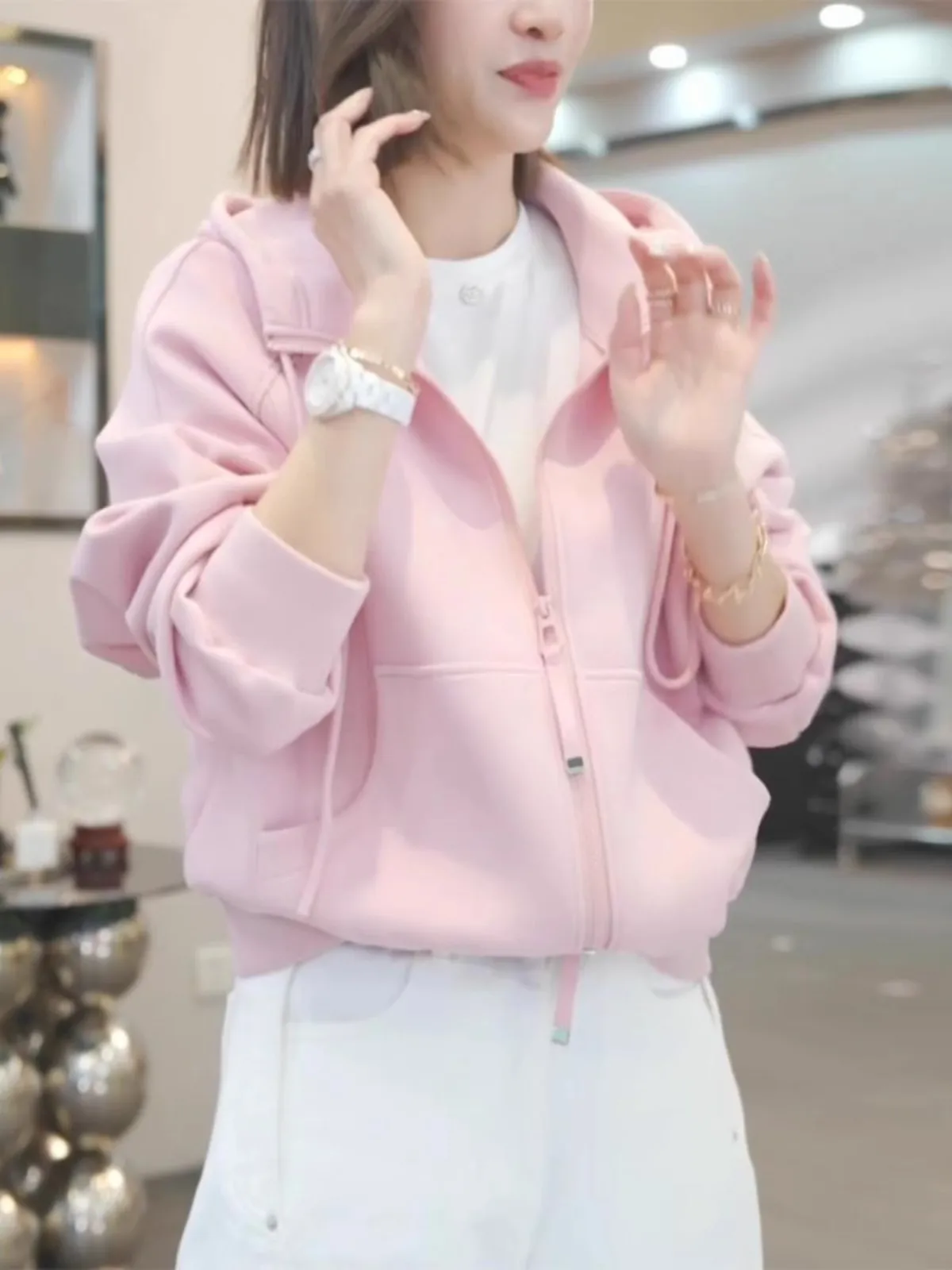 Faionable Rits Hoodie Jaet Dames Lente Herfst Losse Casual Sport Top Leeftijdverlagende Ele Hot Fire Beau