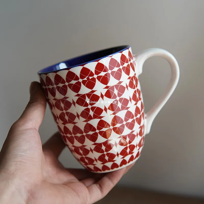 Classic Bohemian Ceramic Mug, Large Capacity Breakfast Milk Cups, High-value Coffee Mugs, Striped Couple Water Cup,Birthday Gift