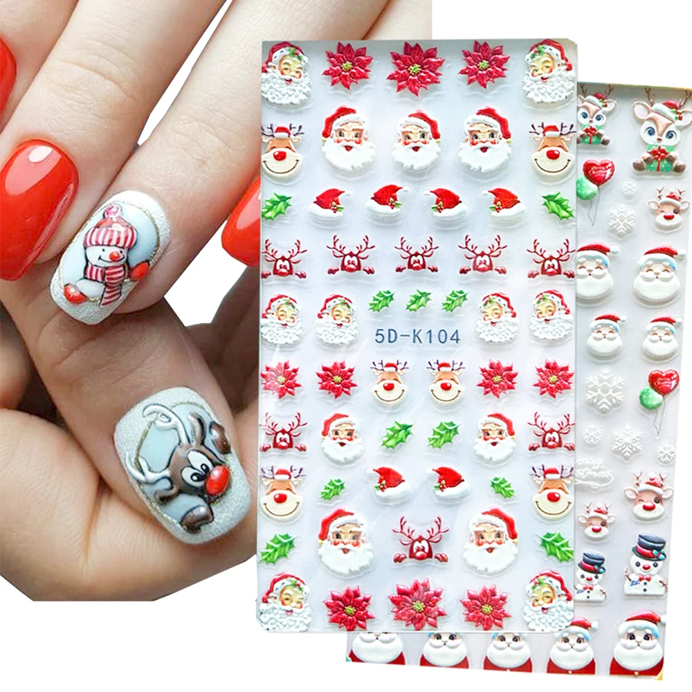 (30Pcs)Merry Christma Nail Sticker 3D Sliders Deer Santa Claus Decals New Year Nails Decor Stickers For DIY Manicure Accessory