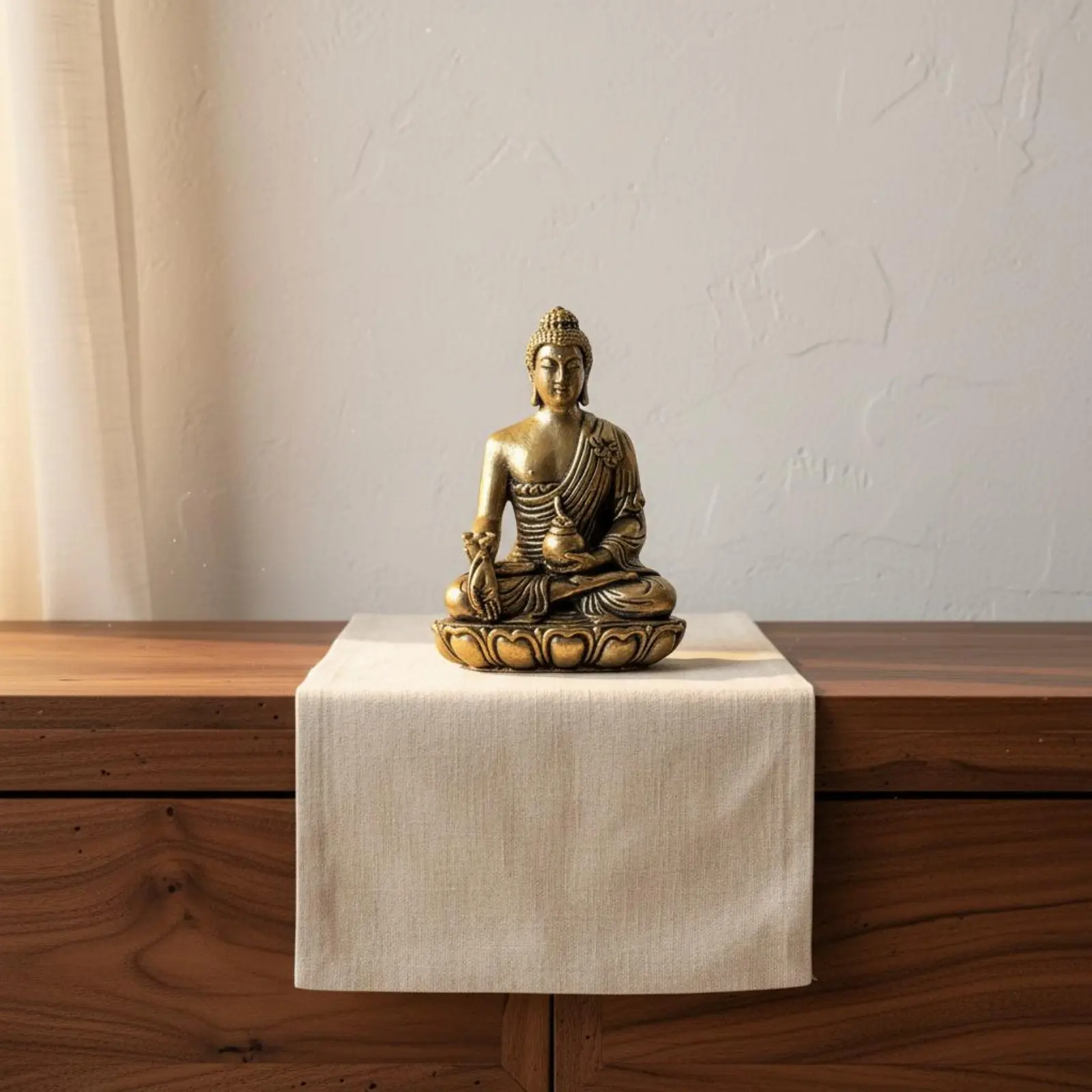 Brass Therapeutic Buddha Statue Artisanal Seated Buddha Sculpture on Lotus Base Home Decoration Vintage Design for Buddhists - view 5