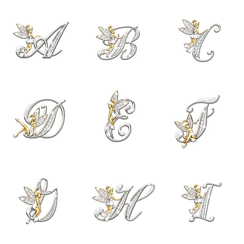 New Metal Crystal English Letter Word Brooch Elf Angel Lapel Pin Suit Shirt Collar Pins Brooches for Women Accessories