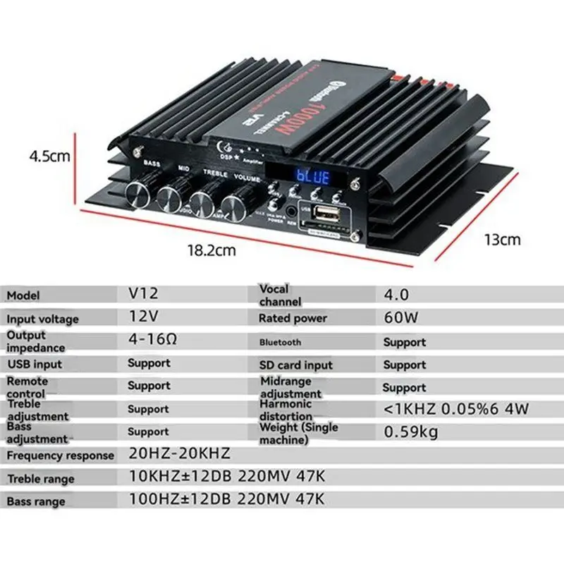 AS95-لسيارة الكمبيوتر المنزلي USB بلوتوث 5.0 مكبر للصوت 4 قناة 12 فولت Hifi صوت ستيريو أمبير موسيقى بدون فقدان #6