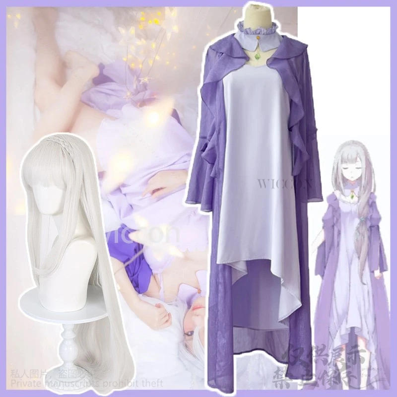 أنيمي إعادة صفر كارا هاجيميرو Isekai Seikatsu تأثيري إميليا فستان مُصمم حسب الطلب لوليتا منامة شعر مستعار للفتيات امرأة عيد الميلاد مخصصة