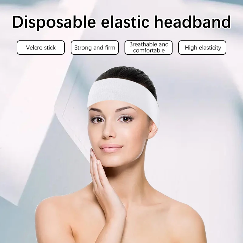 Headbands faciais descartáveis para salão de beleza, spa stretch, não tecido, macio, cuidados com a pele, faixa de cabelo com fecho conveniente, 100 unid