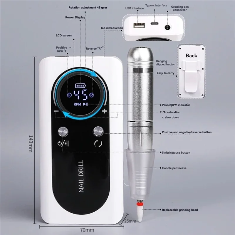 A47F-Low Noise Nail Sander Polish Machine Professional Nail Removal Machine Nail Polish Machine Manicure Salon Tool