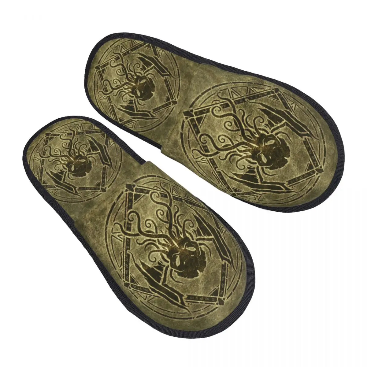 Custom Cthulhu Design Old Leather Memory Foam Slippers Women Soft Warm Horror Dark Monster House Slippers