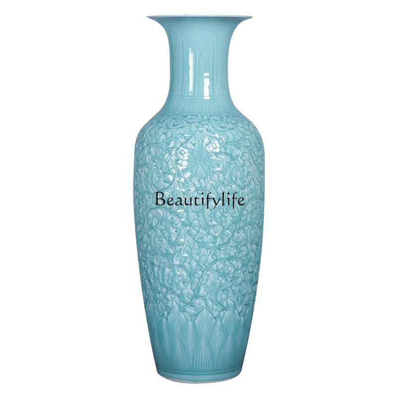 

Ceramics relief hand-painted floor-to-ceiling vase Chinese home furnishing living room company hotel opening ornament
