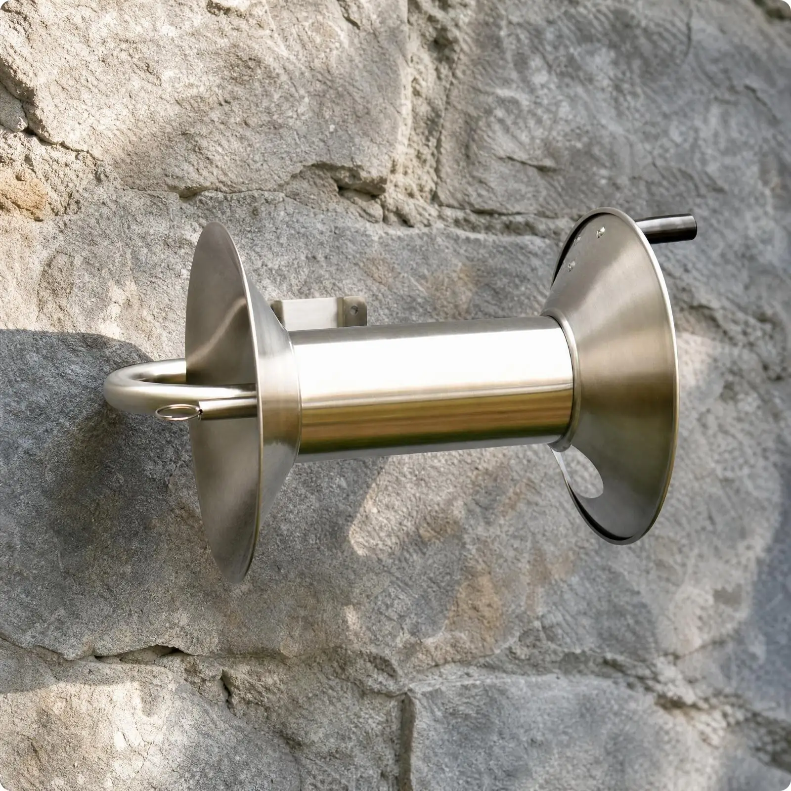 Rust Resistant Stainless Steel Hose Reel with Handle for Garden Water Hose Storage and Organization