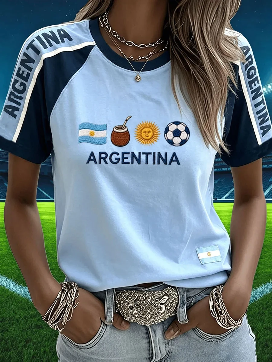 Women's Argentine Football Short Sleeve T-shirt Football Cultural T-Shirt