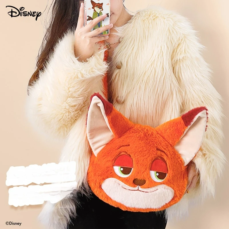 Disney 2024 Zootopia New Fox Plush Bag Large Shoulder Bags Plush Toy Dolls Shoulder Bags Leisure Fashion Plushies Handbags Gifts