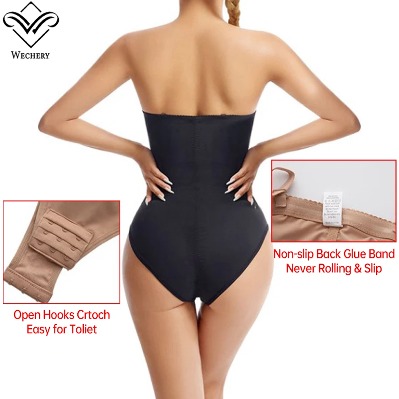 Wechery Women\'s Bodysuit Slimming Body Shaper Tummy Control Shapewear Detachable Shoulder Strap Female Underwear