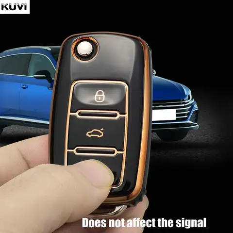 TPU Car Flip Key Case Cover Shell Fob For Volkswagen VW Polo Golf Passat Tiguan Beetle Caddy Eos Skoda Octavia Seat Leon Altea 6 best sales vw caddy 2021 - №1