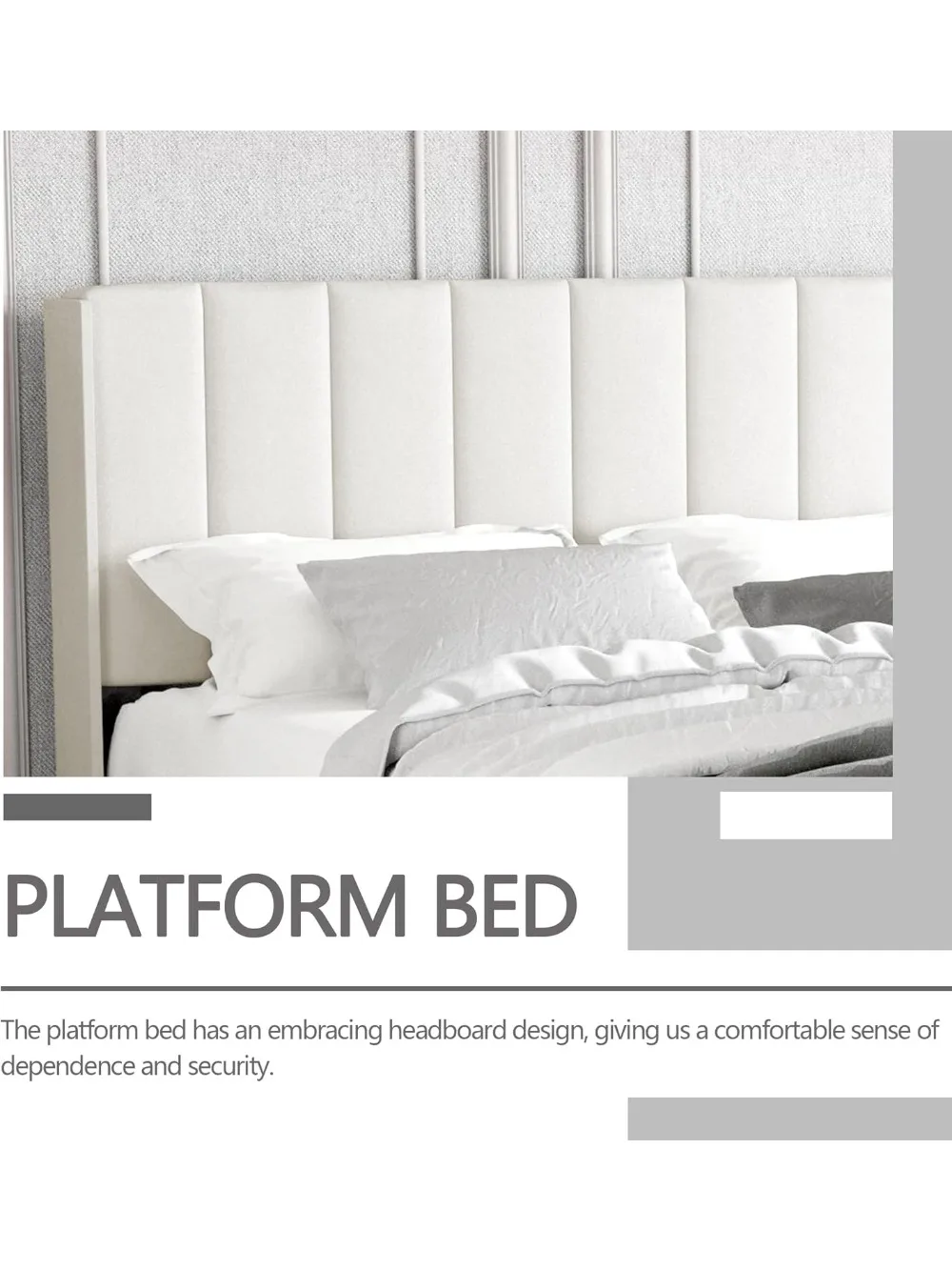 إطار سرير منجد بمنصة كاملة الحجم مع لوح أمامي، شرائح خشبية قوية تدعم لا حاجة إلى صندوق زنبركي سهل التجميع