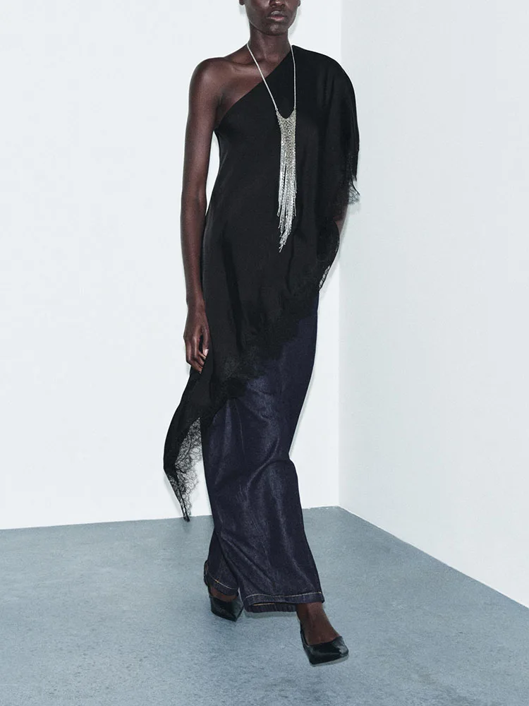 เสื้อลูกไม้เซ็กซี่แบบไม่สมมาตรแฟชั่นใหม่สำหรับผู้หญิง ฤดูหนาว 2025 เสื้อผ้าอเนกประสงค์สไตล์หวาน ชุดการแสดงแนวชาติพันธุ์ 964800 800