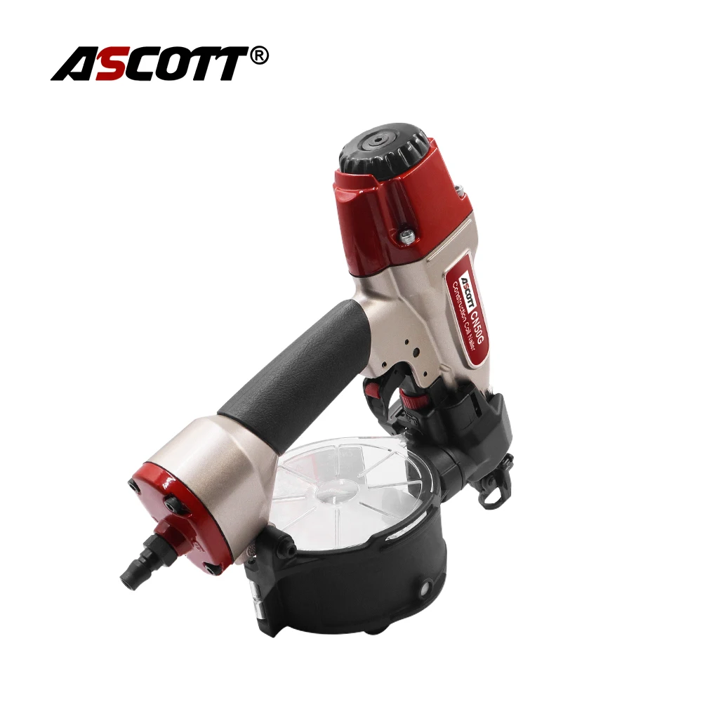 Pneumatic Coil Nailer CN50G Air Nail Gun Accept 25mm-50mm 15° Flat Plastic Sheet Collated Coil Nails for Industrial and Woodwork