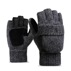 Unisex Plus Dicke Männliche Fingerlose Handschuhe Männer Wolle Winter Warme Freiliegende Finger Fäustlinge Gestrickte Warme Flip Halbe Finger Handschuhe