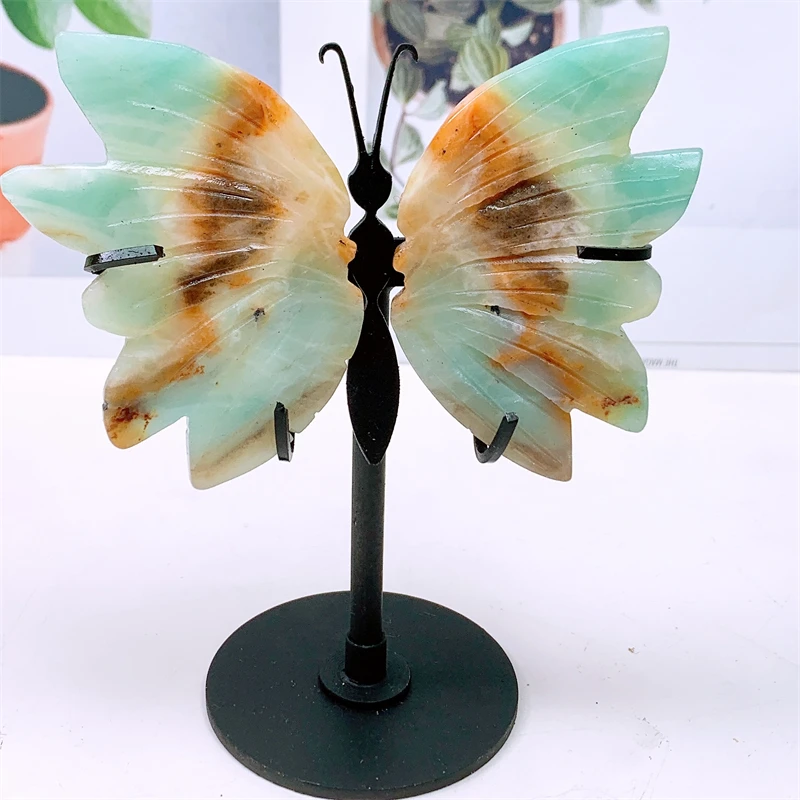 

Natural Blue Onyx Butterfly Wing Carving Crafts Healing Gemstone Stone Gifts Home Ornament Decoration 1pair