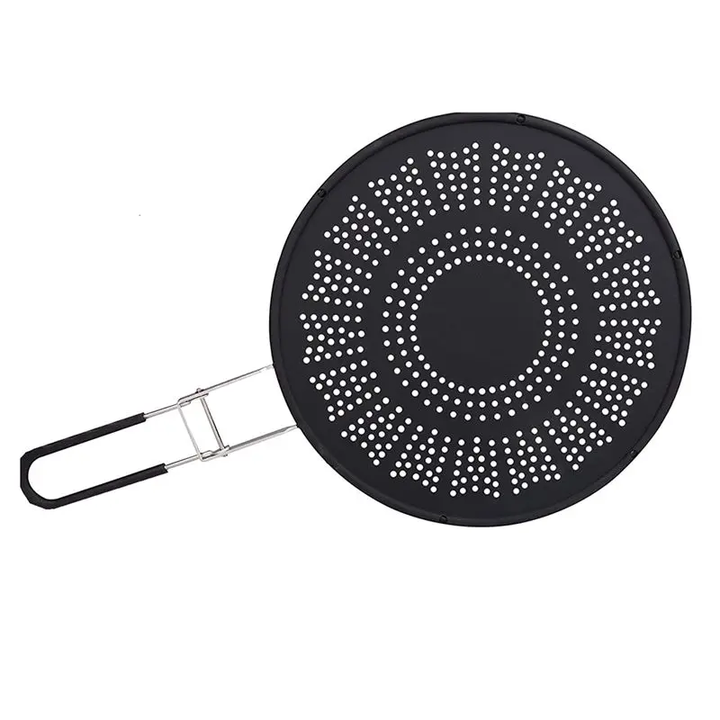 ABNH Silicone Splatter Screen-Multi Use Oil and Grease Shield Guard and Strainer with Handle for Easy Storage,Black 29x29cm
