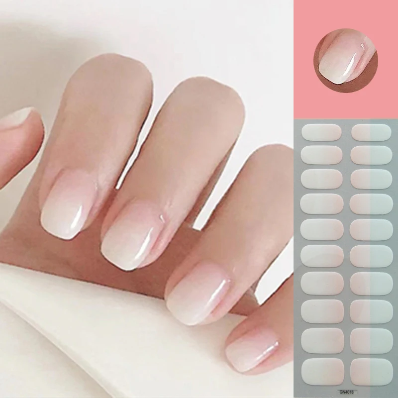 Woman's DIY Manicure Gel Nail Stickers Non Baking Lamp 20 Finger Adhesive Nail Sticker Full Paste Semi Cured Gel Nail Wraps