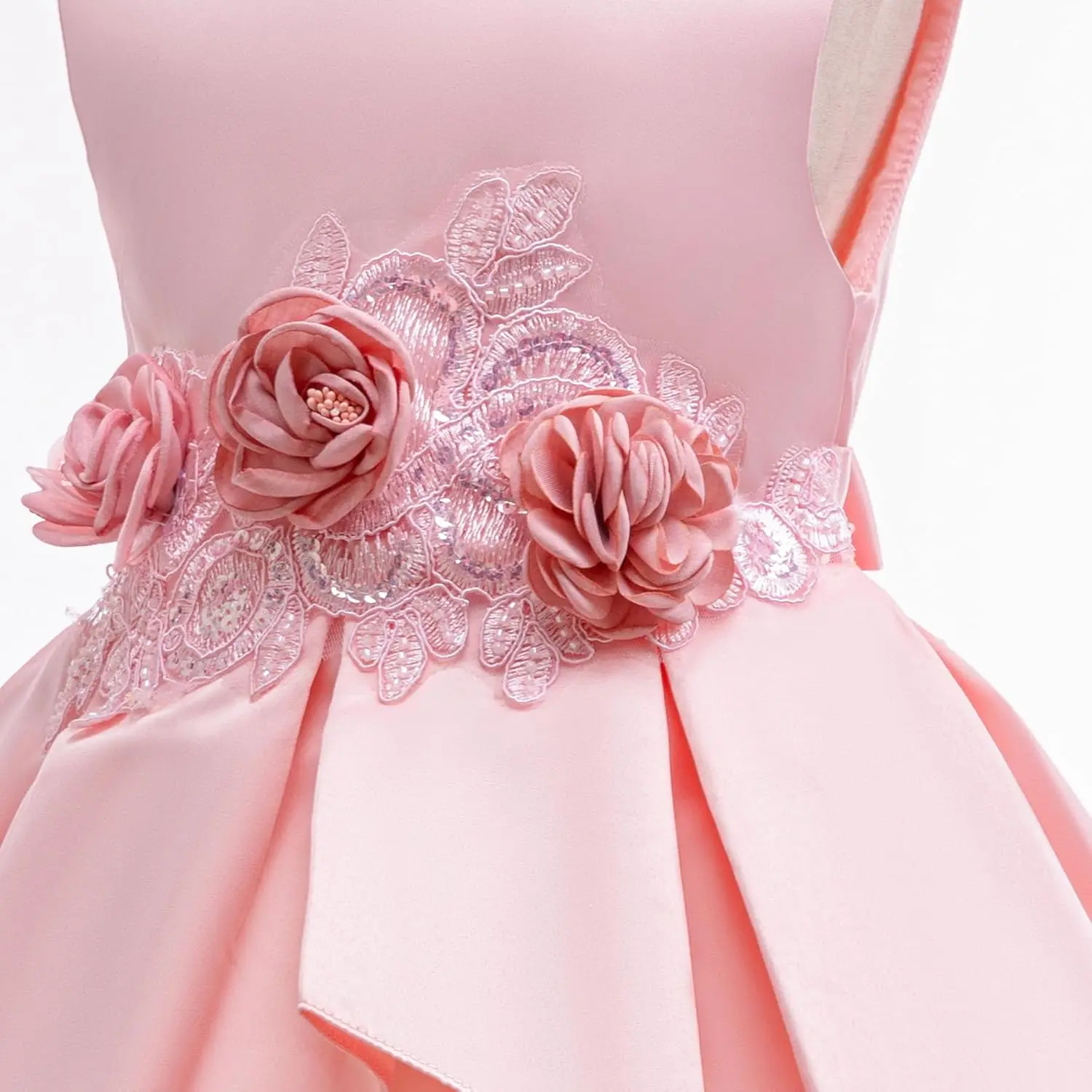 Girl'sBirthday Party Formal Evening Dress,Bow A-line DanceDress,Children's Satin Dress,Formal Wedding Floral Children's Clothing