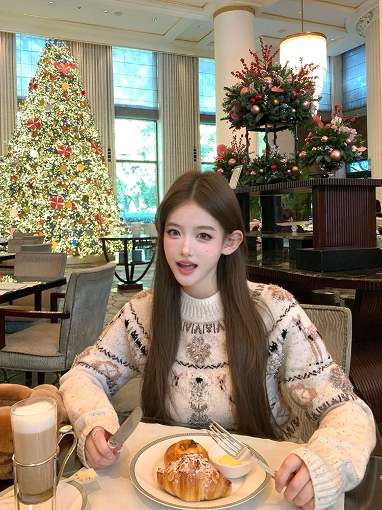 

Женский трикотаж Fair Isle Heavyweight Long Sve с цветочной вышивкой, теплый топ на Новый год, зимний сезон, поездка на работу, мода