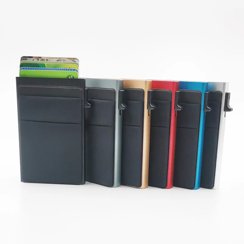 Simple Wallet Card Cover Aluminum Alloy Side Card Push Bag Automatic Large-Capacity Anti-Theft Brush Metal Box Wallet Card Clip image 2
