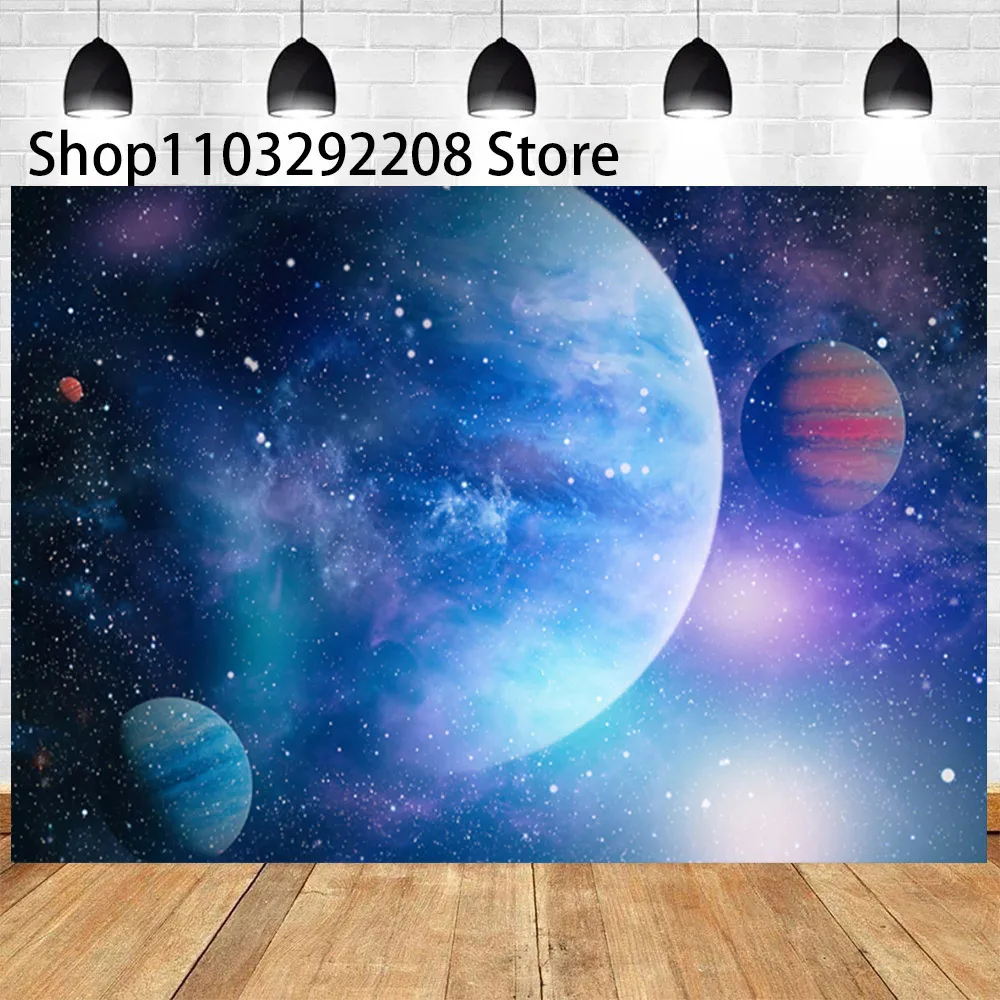 Outer Space Theme Universe Cosmic Galaxy Nebula Starry Sky Planet Backdrop Baby Shower Kids Portrait Photography Decor Supplies