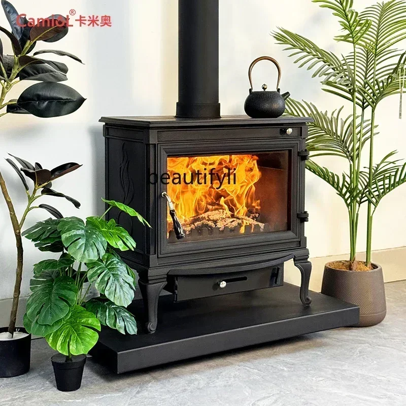 Winter heating firewood burning real fire firewood heating decorative cast iron villa household stove heater