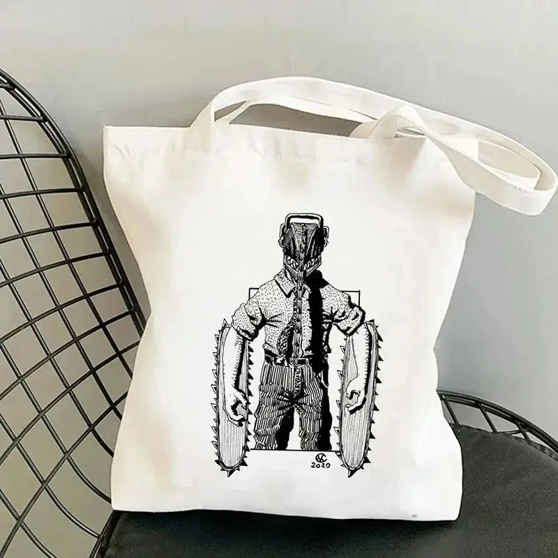 Motosega uomo Shopper Tote Bag grande capacità studente Shopping borse a tracolla donna Harajuku borsa di tela Casual riutilizzabile