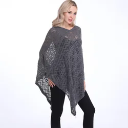 2022 Spiring Summer New Large Women's Blouse Loose Hollow Out Irregular Pullover Top Cloak One Size Solid Capes & Ponchos