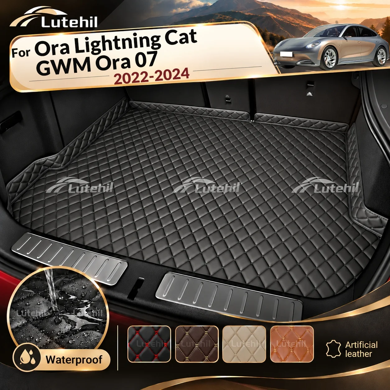 For Ora Lightning Cat GWM Ora 07 2022-2024 3D Car Trunk Mat Carpet Cargo Liner Car Pad Interior Accessories