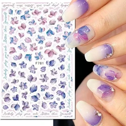 3d Nail Art Decals Watercolor Florals Purple Petals Flowers Adhesive Sliders Nail Stickers Decoration For Manicure