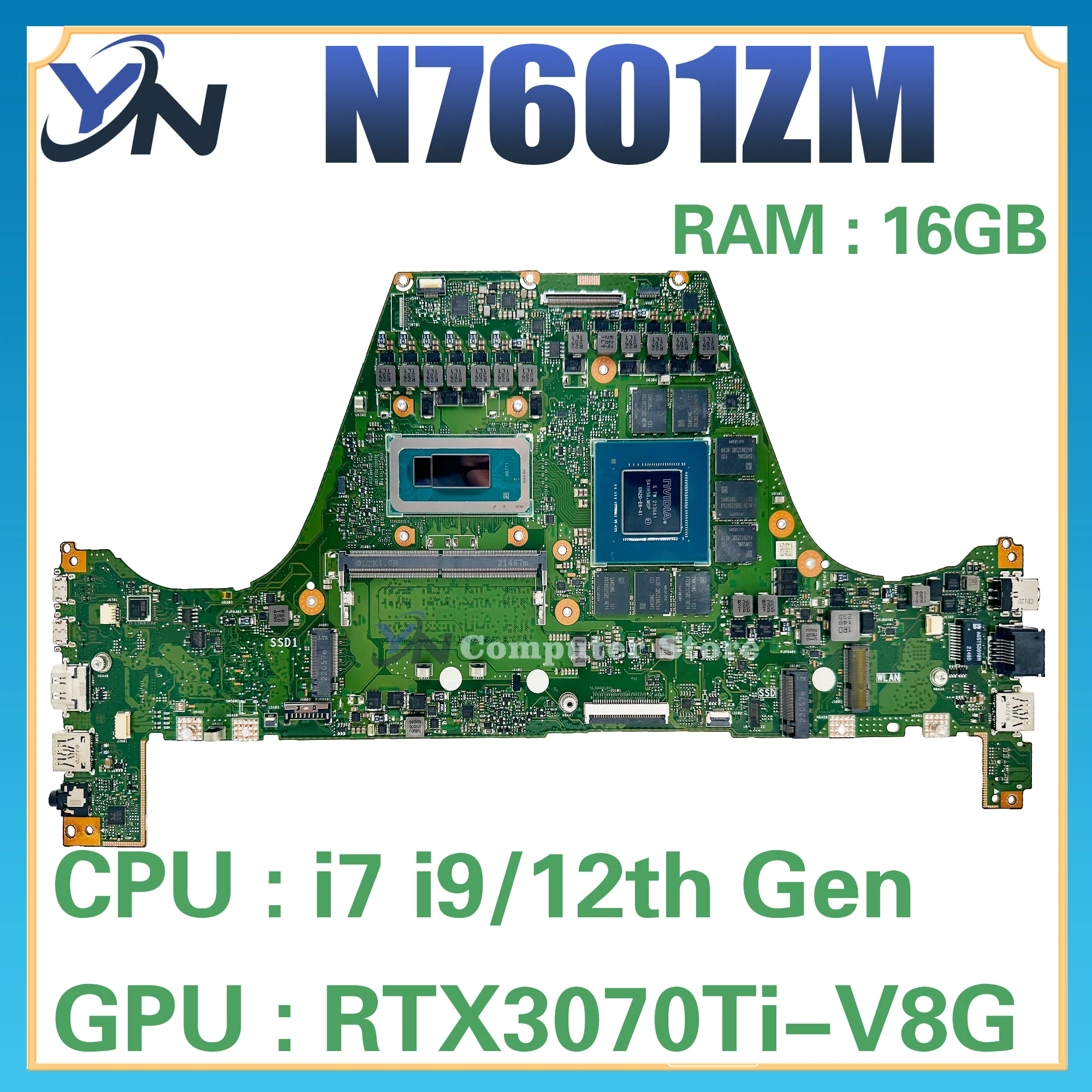 K6501ZM Mainboard For ASUS N7601ZM N7601ZW N7601ZMB N7601ZWB K6501Z N7601Z Laptop Motherboard i7 i9 12th Gen RAM-16GB