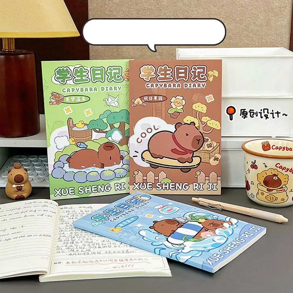 50 Sheets /100 Pages Kawaii Capybara Diary Notebook Thickening Portable Cartoon Notepad Multifunction Internal Blank Page