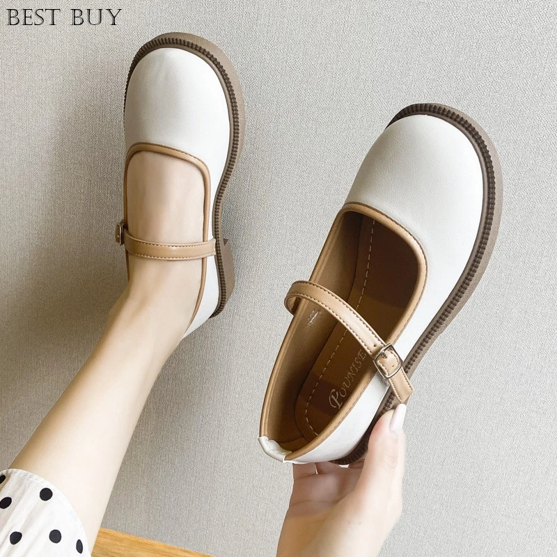 Best buy size 35-40 Mary Jane Girls Pumps Round Toe Thick Heels Platform Buckle Strap Sweet Daily Preppy Style Women Shoes