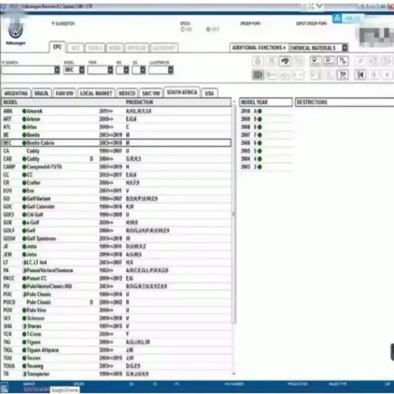 

The latest ETK A 8.3 Group vehicle electronic parts catalogue until 2021 for etka 8.3 in several languages