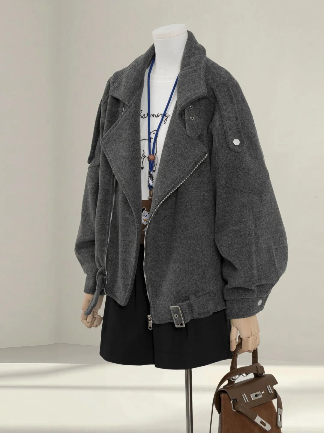 

Женское шерстяное пальто в стиле ретро в американском стиле Street Sle, свободный крой с воротником-стойкой, осень-зима, верхняя одежда с морским дизайном, куртка